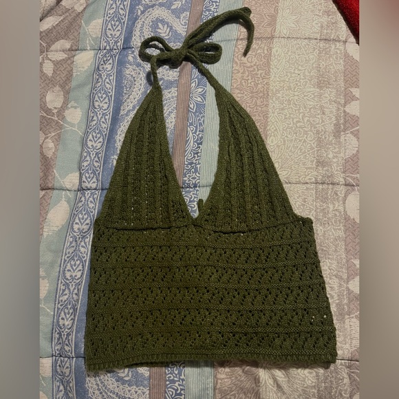 Women’s Green Crocheted Knit Halter Top Size L - Picture 1 of 10